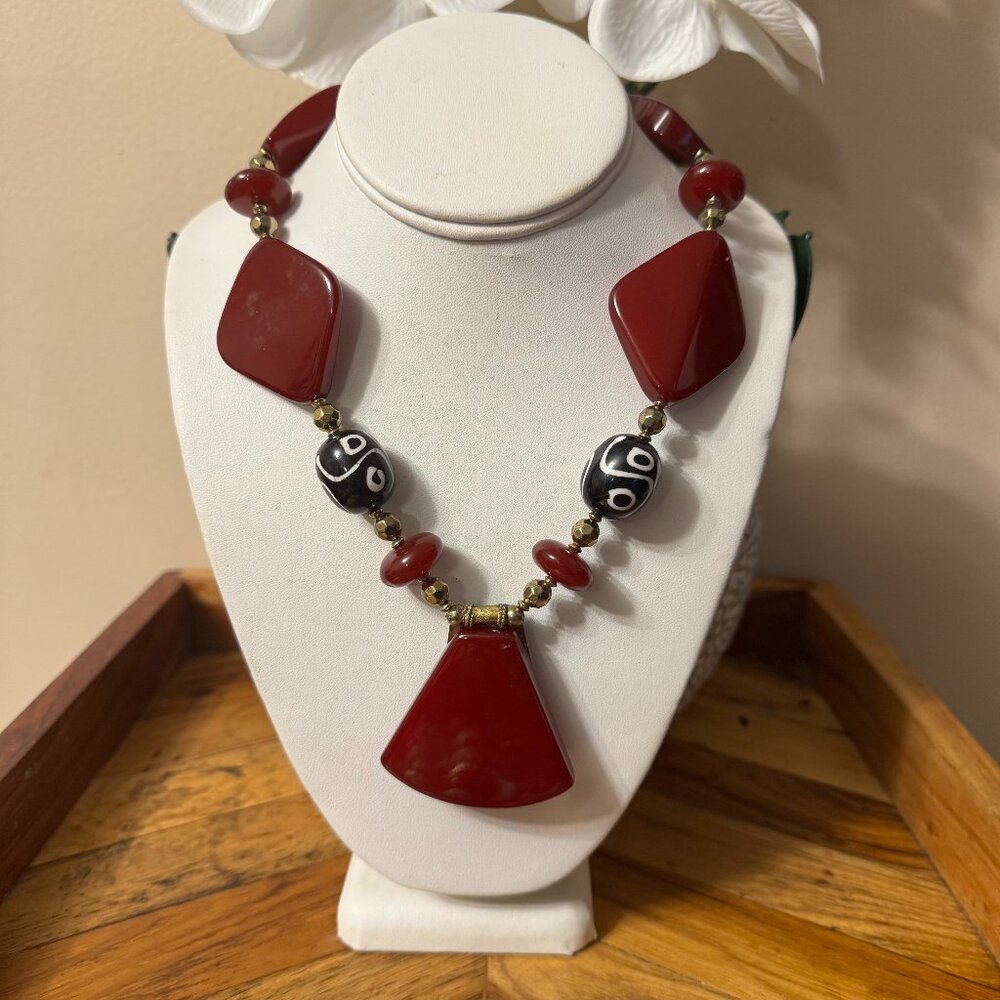 Statement Red Bead Necklace - Unbranded